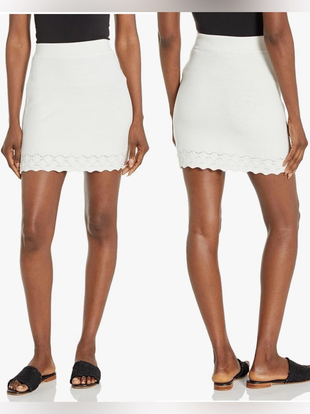 Club Monaco White Fancy Knit Scallop-Edge Mini Skirt